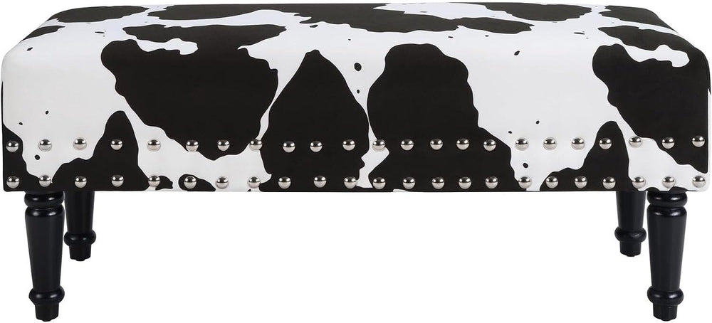 HomeStock Urban Upmarket Faux Cowhide Bench with Nailheads, Bold Statement Pi...
