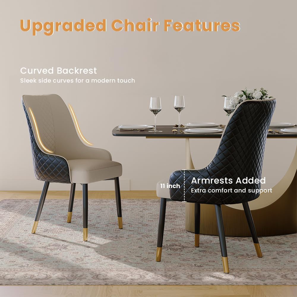 POVISON PU Dining Chairs Set of 2, 38" Faux Leather Upholstered Bar Chai...