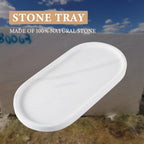 Koville White Marble Oval Tray for Bathroom Countertop, 10" x 5" Natural Marble Vanity Trays, Stone Perfume Organizer Tray for Decor, Jewelry Dish Perfume Trays for Dresser