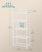 SONGMICS 5-Tier Metal Storage Rack, Shelving Unit with X Side Frames, Dense Mesh, 12.6 x 23.6 x 57.3 Inches, for Entryway, Kitchen, Living Room, Bathroom, Industrial Style, Cloud White UBSC165W01
