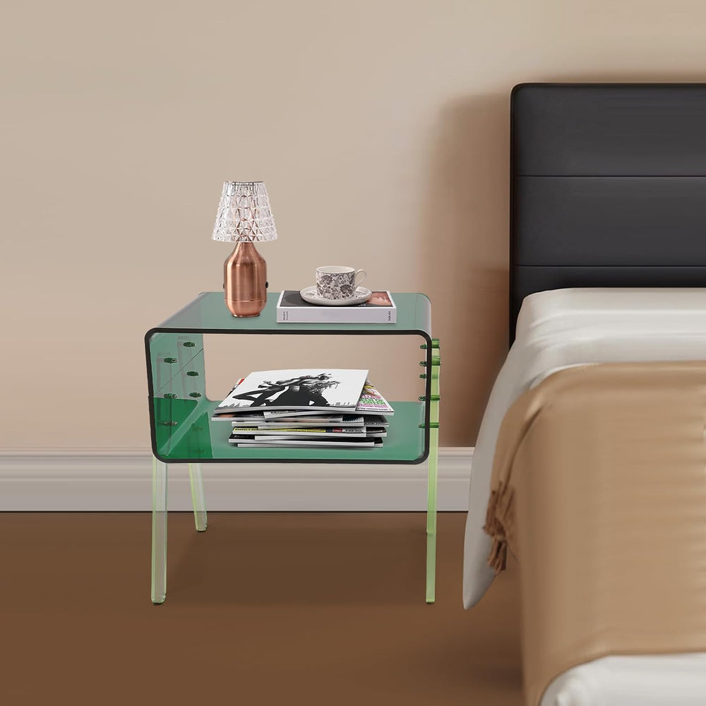 Acrylic Side Table, 2-Tier End Table with Open Storage for Small Spaces, Nigh...