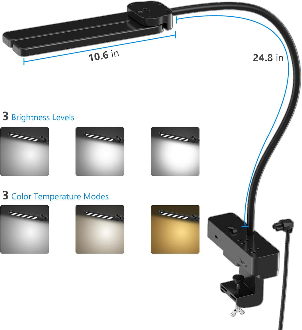 Drevet Led Desk Lamp for Office Home, Eye Caring Architect lamp with Clamp, 2...