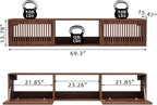 HOMMPA Floating TV Stand Wall Mounted for TVs 55'' to 80'', Floating Entertainment Center with Slatted Door Design, Mid Century Wall Mounted TV Stand for Livingroom, Walnut