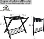 Folding Luggage Rack for Guest Room, Metal Foldable Suitcase Stand Holder with Metal Shelf for Bedroom, Black, 1 pack