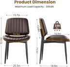 Dining Chairs Set of 2, Mid Century Modern Dining Room Kitchen Chairs, Upholstered PU Leather Vertical Stripe Chairs for Vanity with Walnut Bentwood and Metal Legs, Brown