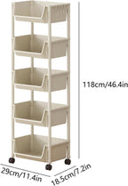 5-Tier Plastic Rolling Cart with Wheels, Multi Layer Storage Cart, Multi-Functional High-Borders Storage Trolley, Durable and Stable, Tiered Cart for Bathroom,Laundry, Living Room