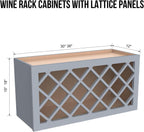 Solid Wood RTA Wine Bottle Rack Wall Cabinet with Lattice Panels Wine Holder Wine Storage Cabinet for Bar, Pantry, Wine Cellar Basement Countertop Mocha (Gray, 36”W × 12”D × 15”H), Sk-grey