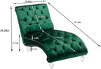 Velvet Chaise Lounge Chair with Toss Pillow, Modern Tufted Button Lounge Chair with Acrylic Legs, Upholstered Indoor Sleeper Chair for Living Room, Bedroom, Emerald Green