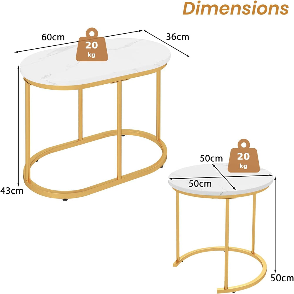 CASART Set of 2 Nesting Tables, Faux Marble Stacking Sofa Side Tables 2PCS Ro...