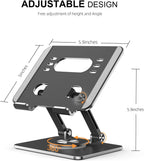 Tablet Stand Holder with Thickened 360°Rotating Base Dual Rod Adjustable Aluminum Stand for All 5.8-12.9” iPad Samsung Phone Tablet Kindle E-Reader and More, Black
