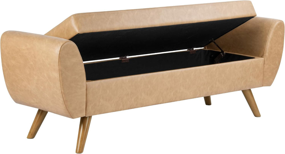 HomePop 60" Modern Storage Bench with Wood Legs - Sand Faux Leather