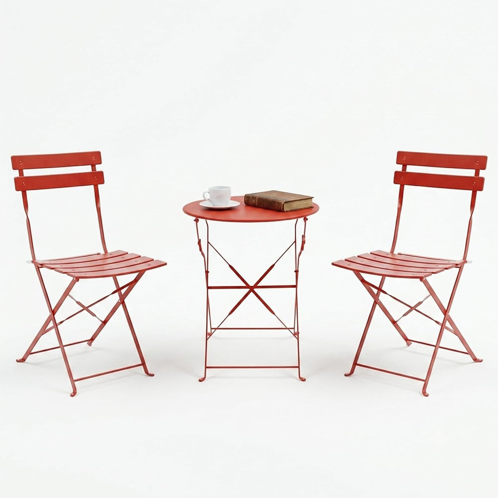 3 Piece Outdoor Bistro Set, Red Folding Table & Chairs for 2
