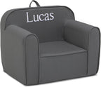 Delta Children Personalized Cozee Chair – Customize with Name – Foam Kids Chair for Ages 18 Months and Up, Dark Grey