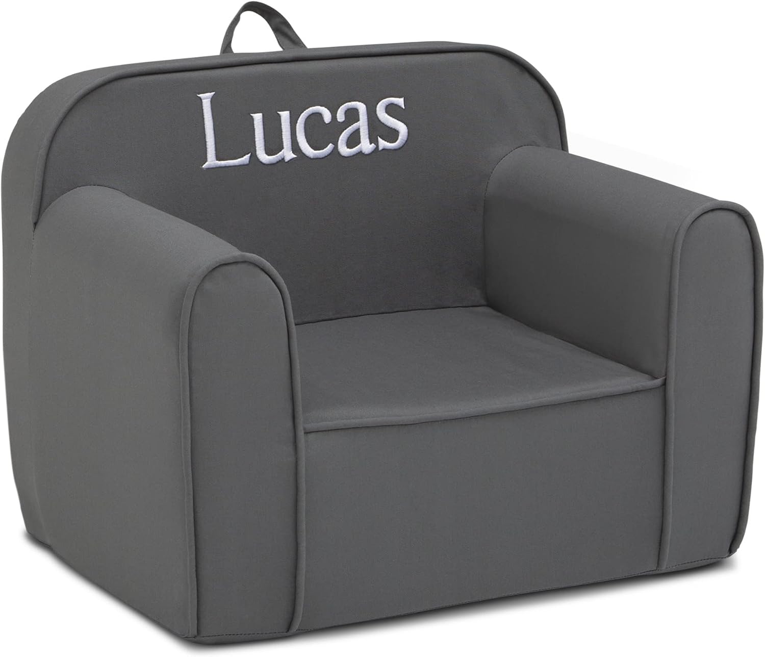 Delta Children Personalized Cozee Chair – Customize with Name – Foam Kids Chair for Ages 18 Months and Up, Dark Grey