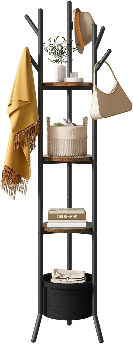 YMYNY Coat Rack, Freestanding Coat Stand with Storage Shelves, Hall Trees wit...