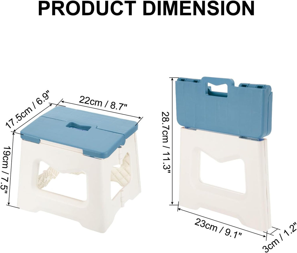 uxcell 8" Folding Step Stool for Adults 165 lbs Capacity Non-Slip Step Stool with Handle Collapsible Foot Stools, Blue Small Stepping Stool for Bathroom, Bedroom, Kitchen