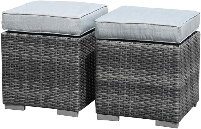 Patiorama 2 Pieces Assembled Outdoor Patio Ottoman, Grey Wicker, Light Grey