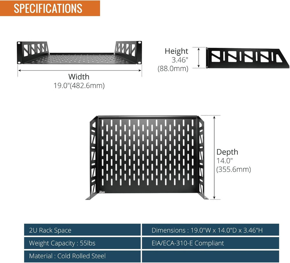 Tecmojo 2 Pack 2U Rack Shelf,19 inch Rack Mount Shelf 14 inch Depth,with Anti...