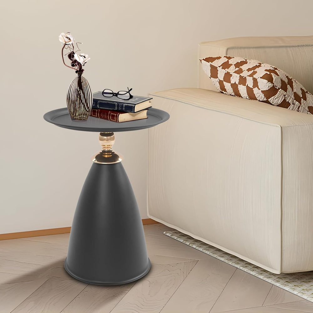 Round Side Table with Raised Edge, Cream White & Gold Accent Small End Ta...