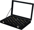 Ring Organizer for Jewelry, Ring Holder Box with Clear Lid, Dustproof Velvet Rings Display Tray Storage Case, 100 Slot Glass Top Jewelry Tray Drawer Insert for Multiple Rings Studs Earring (Black)