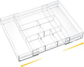1 Pcs Acrylic Desk Drawer Organizer 2 Inch Height Expandable Drawer Organizer Trays with Adjustable Compartments Desk Accessories for Makeup Silverware Office Bathroom(Clear, Classic)
