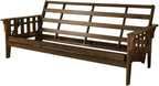 FutonX Rustic Walnut Frame and Mattress Set with Choice to add Drawers, 8 Inch Innerspring Futon Sofa Bed Full Size Wood (Grey Matt and Frame (No Drawers))