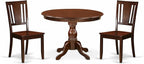 East West Furniture HBDU3-MAH-W 3 Piece Dining Room Table Set Contains a Round Kitchen Table with Pedestal and 2 Dining Chairs, 42x42 Inch, Mahogany