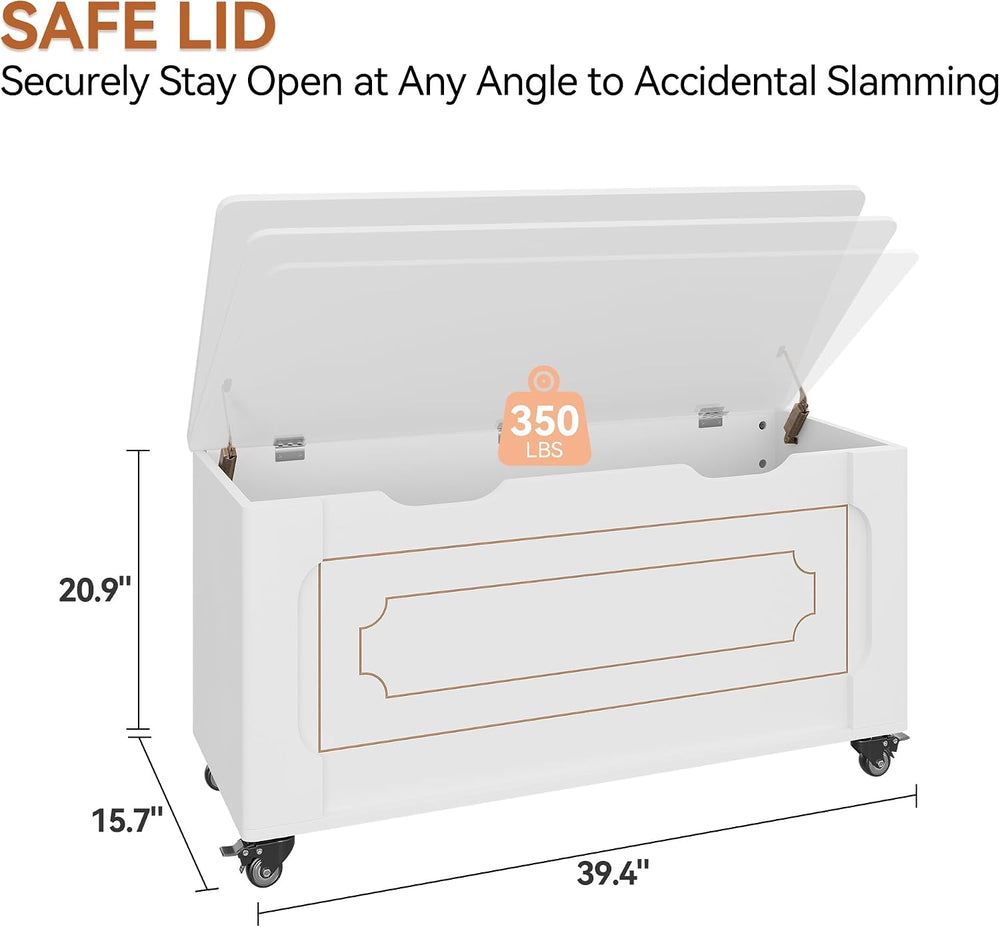 IDEALHOUSE Storage Chest, 39.4" Storage Bench Wooden Storage Trunk, Whit...