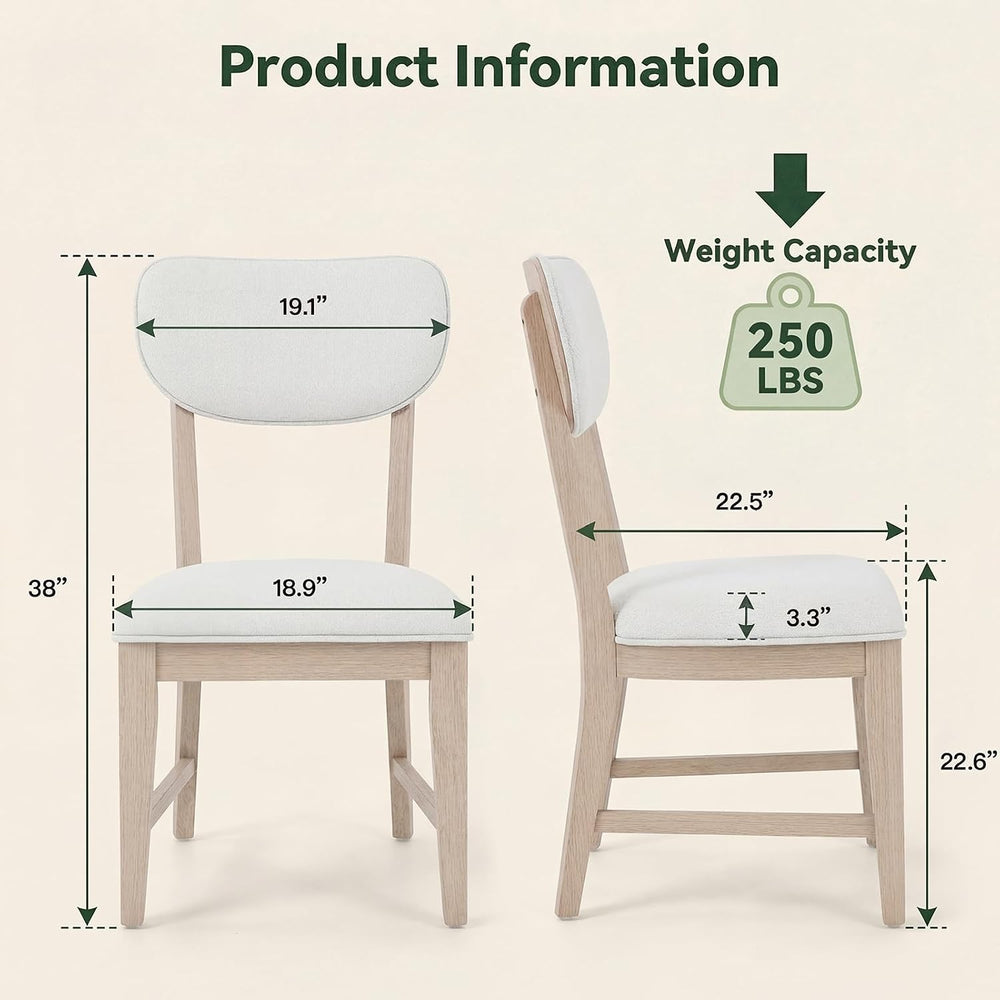 COLAMY Solid Wood Dining Chairs Set of 2, Mid Century Modern Upholstered Kitc...