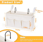 Bedside Caddy Storage Organizer with Fixed Straps and Water Bottle Holder for Home, College, Dorm, Bunk/Hospital/Crib Bed Rails, White