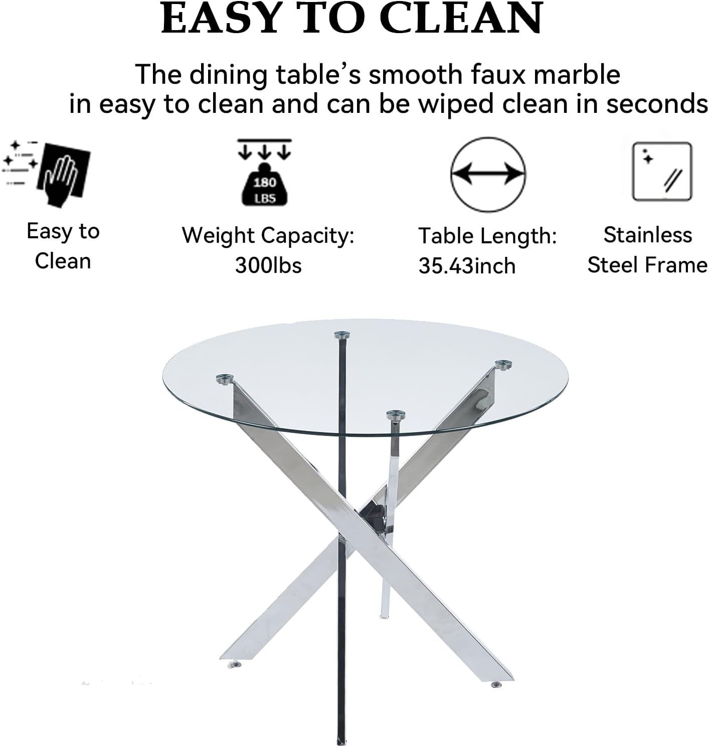 36" Modern Silver Glass Dining Room Table Set for 4,5-Piece Round Kitchen Dining Table Set with Cross Metal Legs and 4 Olive Green Velvet Upholstered Chairs,Glass Kitchen Table & Chairs Set