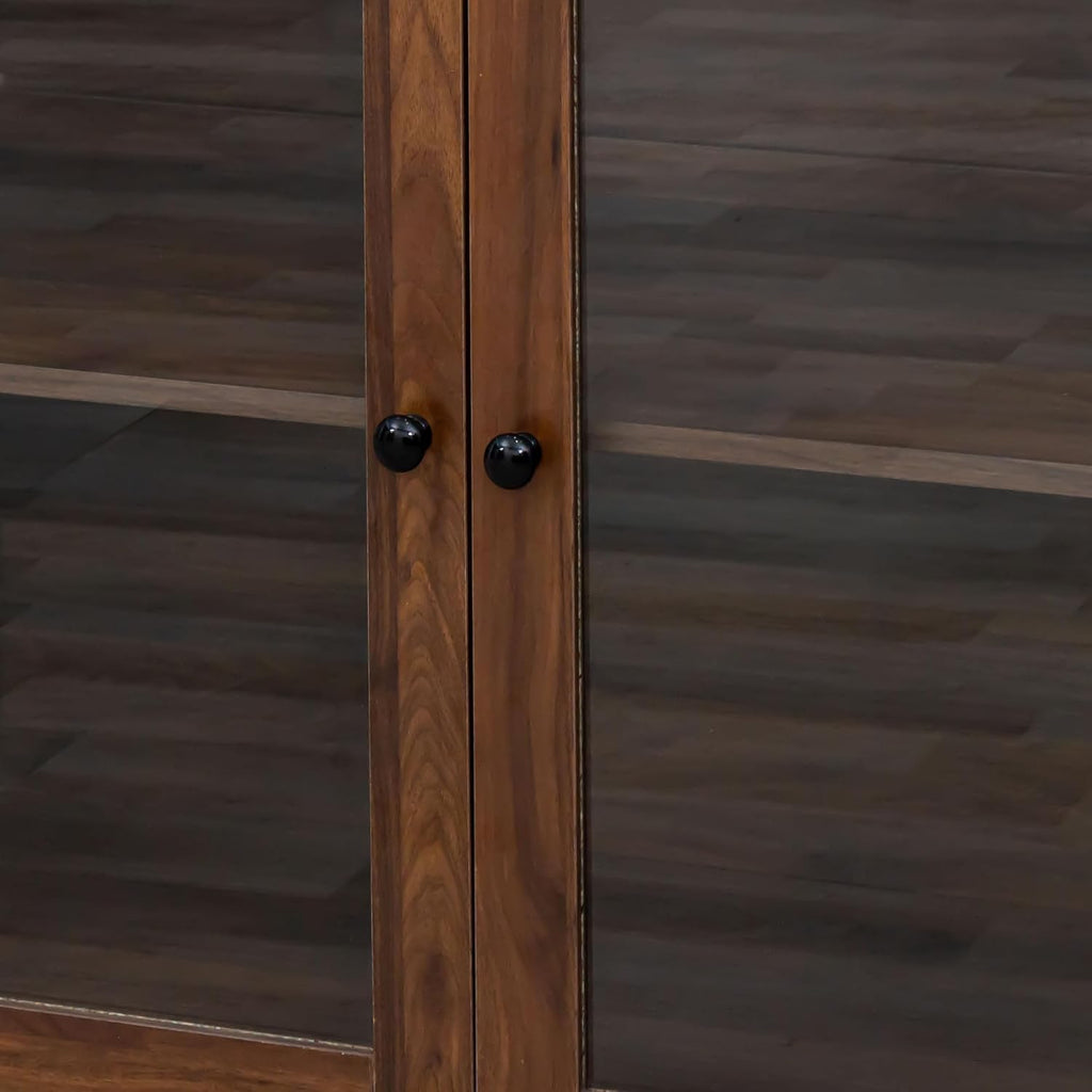 Modern Kitchen Pantry, Freestanding Storage Cabinet with 4 Doors, 4 Drawers & Microwave Shelf, Walnut Color, Easy to Maintain, for Dining Room