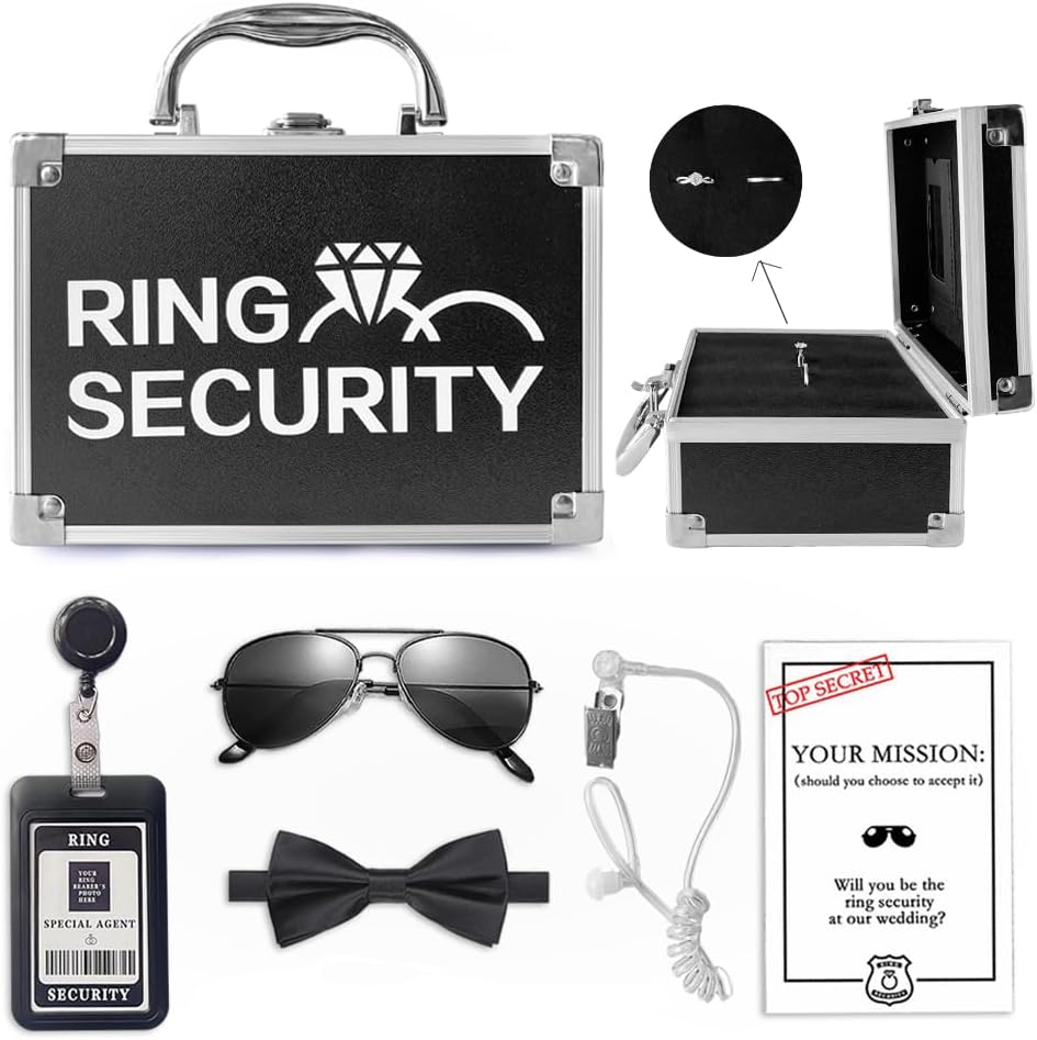 Wedding Ring Security Box for Young Boys, Portable Buckle Closured Security Briefcase with Padded Pillow Lining, Ring Bearer Gifts for Ceremony Proposal 7.9 x 5.5 x 3.5 inch (7pcs Set)