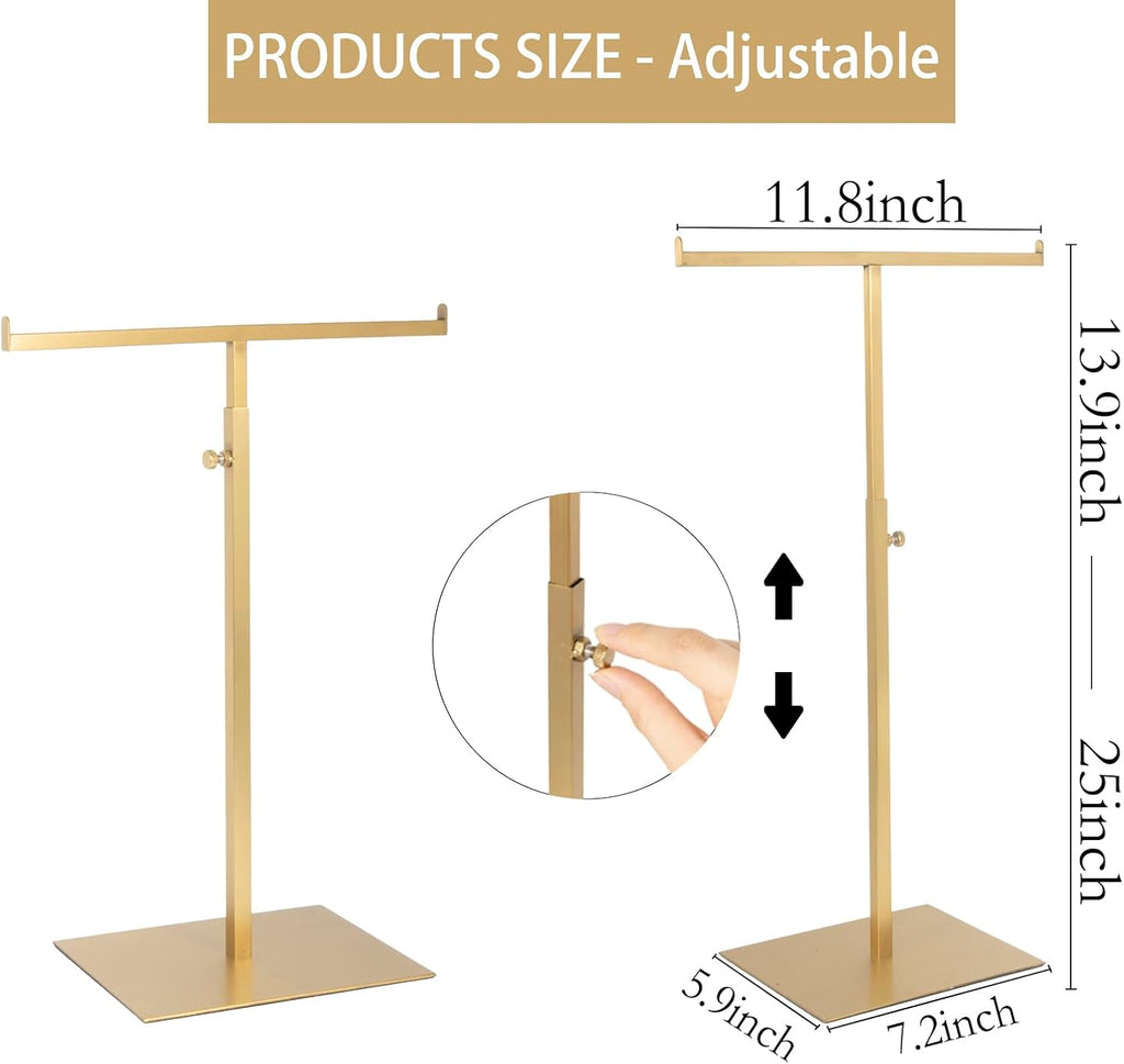 Display Stand Stainless Steel Jewelry Towers Bag Stand Tabletop Double Hook Hanging Jewelry Stands for Necklaces Organizer Stand Adjustable Height Home Store Boutique, Gold
