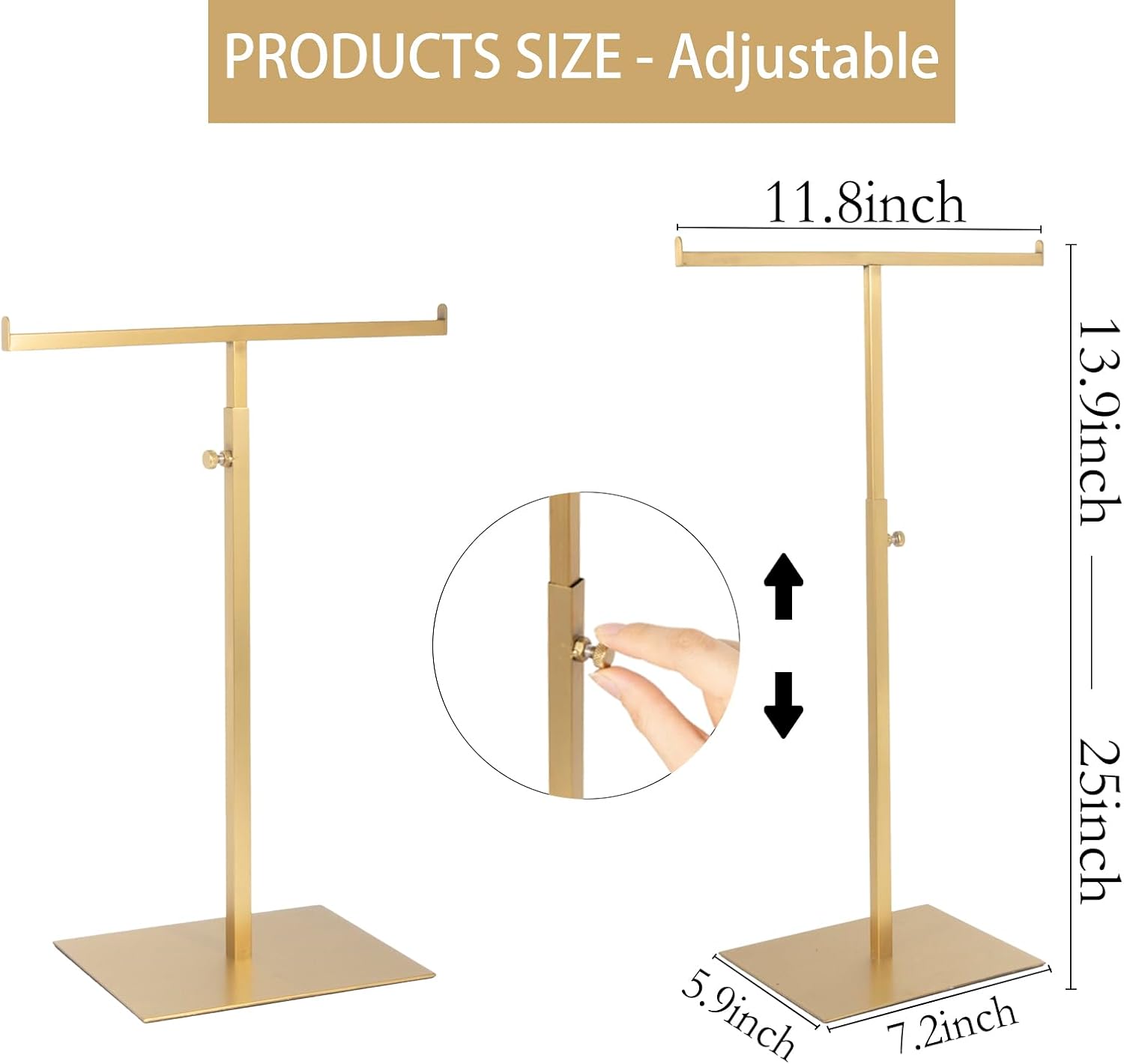 Display Stand Stainless Steel Jewelry Towers Bag Stand Tabletop Double Hook Hanging Jewelry Stands for Necklaces Organizer Stand Adjustable Height Home Store Boutique, Gold