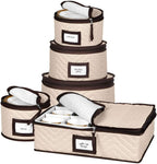 China Storage Containers 5-Piece Set Moving Boxes for Dinnerware, Glasses, Plates, Mugs and Saucers Sturdy Quilted Microfiber Dish Organizer with Dividers for Seasonal Storage - Holds Set of 12