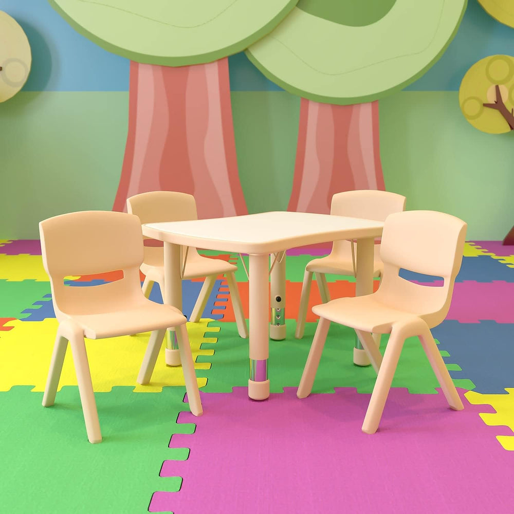 Flash Furniture 26.5x21.75 in Activity Table with 4 Chairs, Natural | Adjusta...