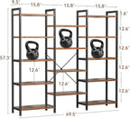 Casaottima Triple 5 Tier Bookshelf, Large Bookcase with 14 Open Display Shelves, Modern Industrial Book Shelves Book Case for Bedroom, Wide Standing Shelving Unit for Living Room Home Office, Vintage