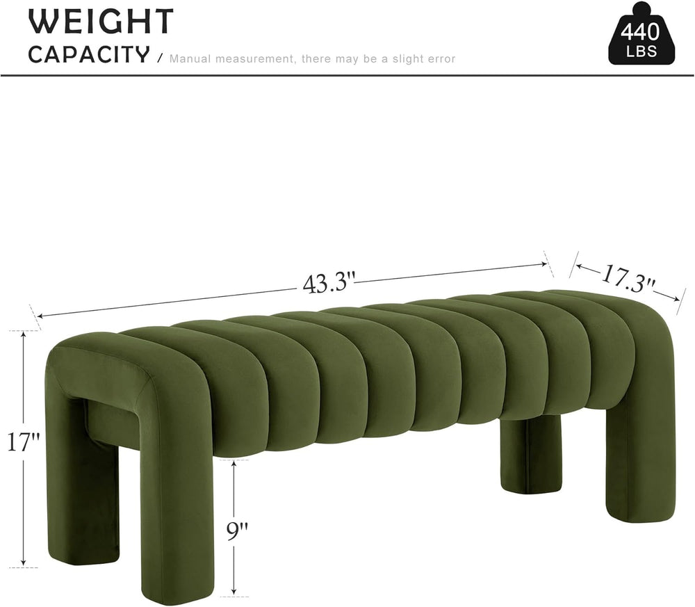 43.3” Dining Room Bench, Olive Green Tufted Upholstered End of Bed Bench, Mod...