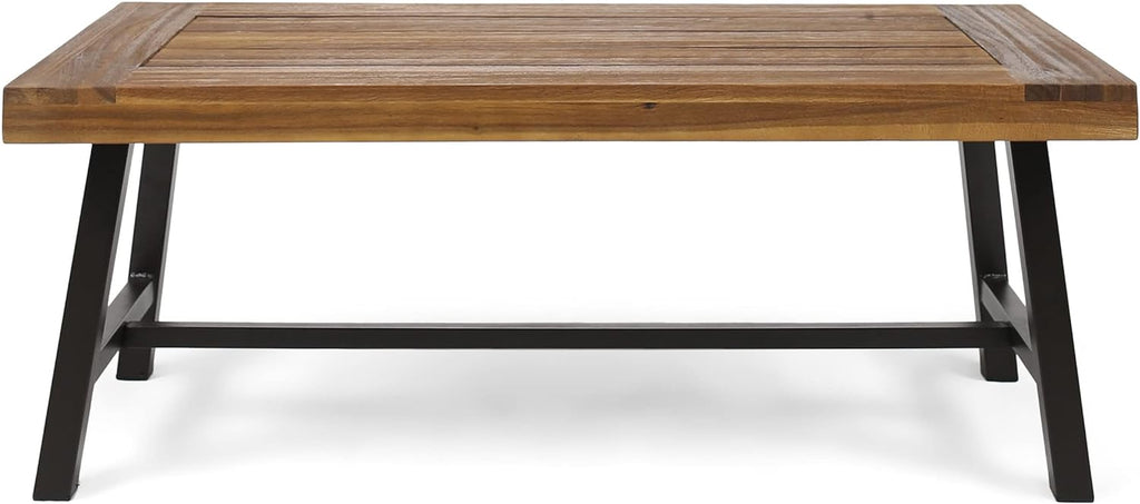 Christopher Knight Home Carlisle Outdoor Acacia Wood Coffee Table, Sandblast/Rustic Metal