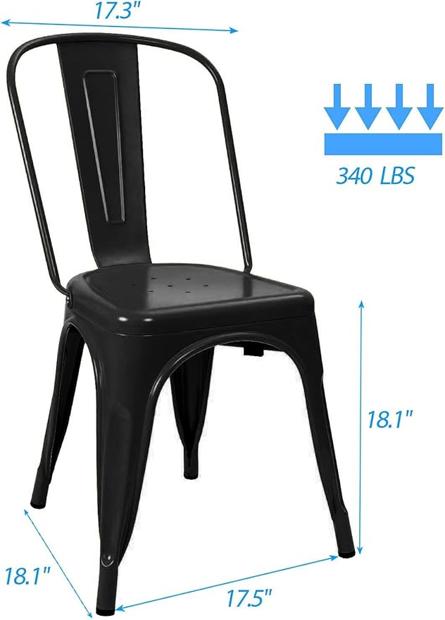 Devoko Metal Dining Chair Set of 4, 18 Inch Seat Height Chair, Stackable Classic Trattoria Metal Chairs 300 Weight Capacity for Indoor Outdoor Home Kitchen Patio Cafe Restaurant Use