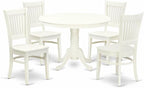 East West Furniture HLVA5-LWH-W 5 Piece Dining Room Furniture Set Includes a Round Kitchen Table with Pedestal and 4 Dining Chairs, 42x42 Inch, Linen White