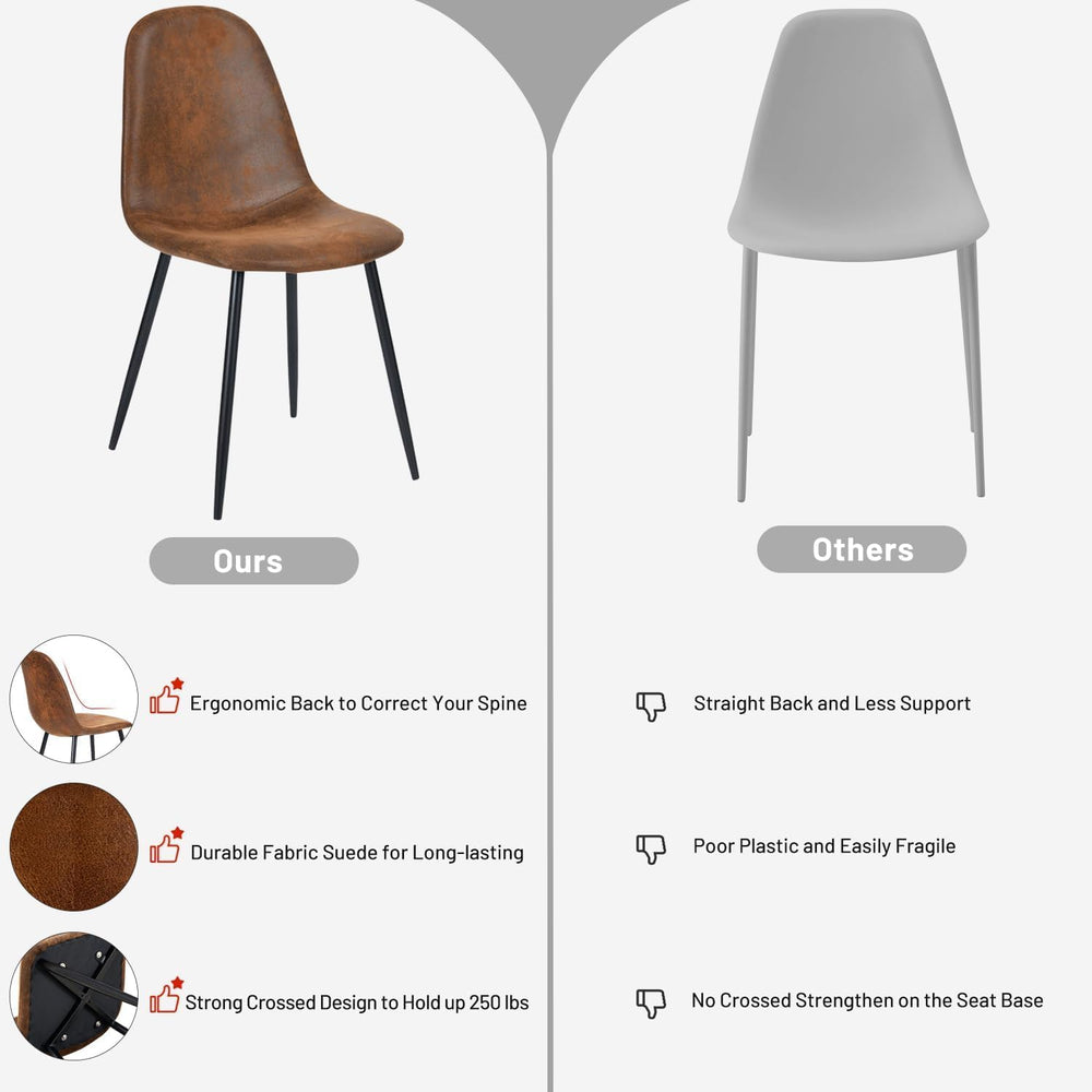 FurnitureR Mid-Century Modern Suede Dining Chairs Set of 4 with Metal Legs, U...
