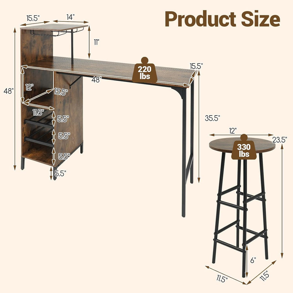 Giantex 3 Pieces Bar Table and Stools Set, Bistro Table Set with Glass Holder...