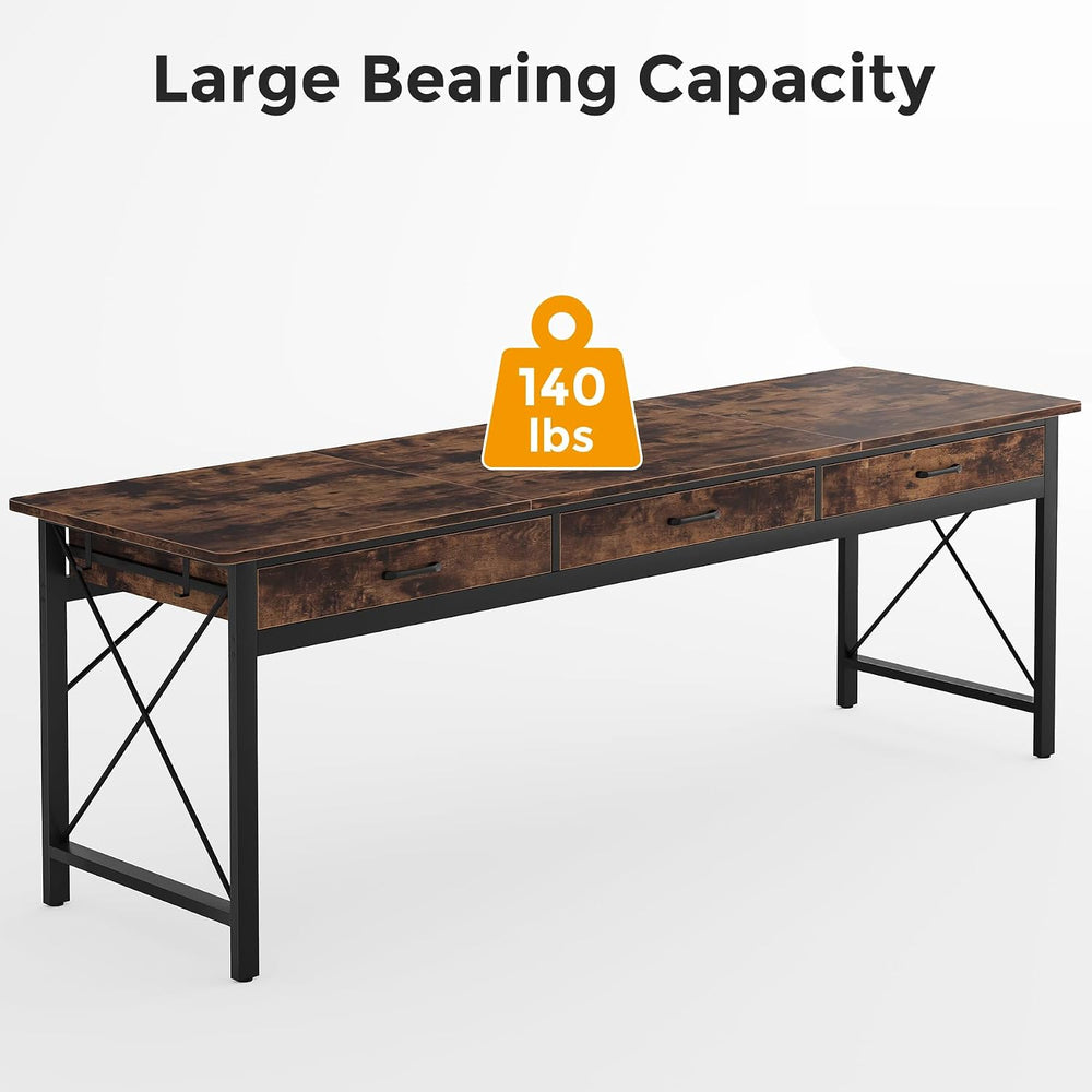 78.7 inch Extra Long Computer Desk with 3 Drawers, Brown/Black