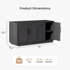 Fatmok 59" Buffet Cabinet with Arched Doors, Sideboard Storage Cabinet with Adjustable Shelves for Kitchen, Living Room, Black Grey