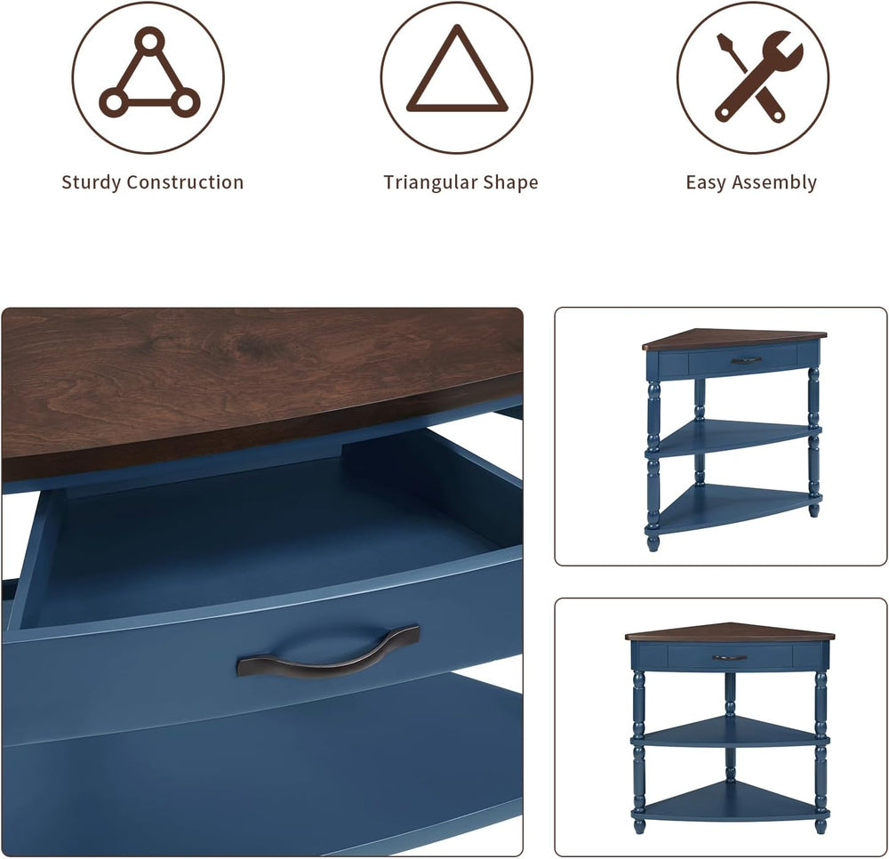 33.86" Corner Table, Wood 3 Tier Triangle Side Table Corner Shelf Stand ...