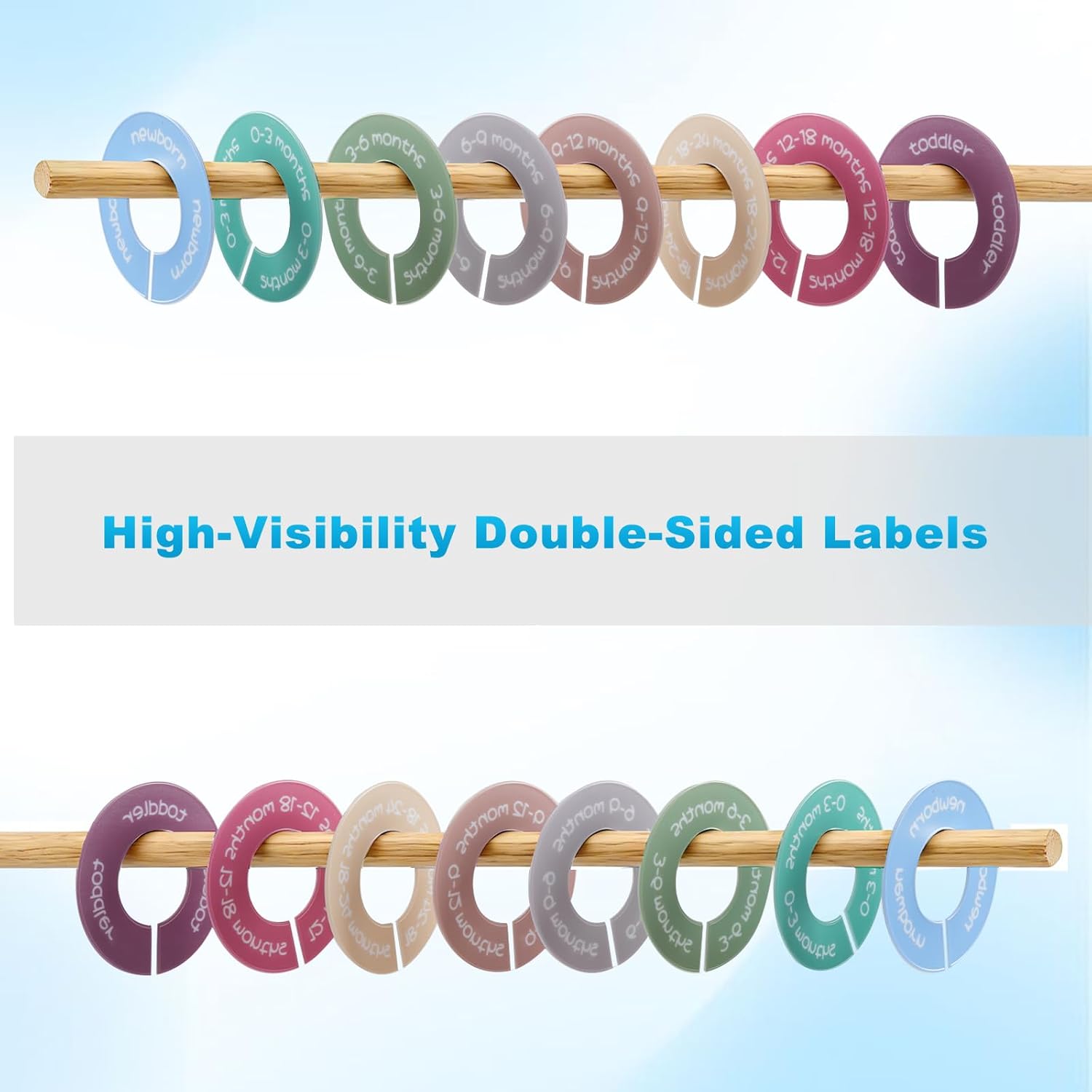 8pcs Baby Closet Dividers, Durable Baby Clothes Organizer for 0-24 Months | Round Baby Size Closet Dividers Easy-Sort Nursery Closet Dividers with Clear Labels - Fits Most Rods