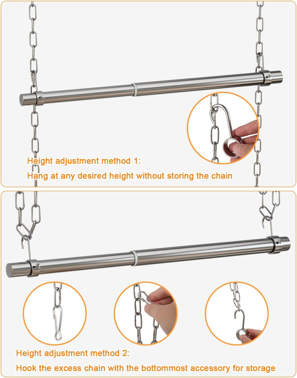 Hanging Closet Rod, Adjustable Width and Height Closet Rods Extender, 17-52inch Heavy-Duty Stainless Steel Bar, Space-Saving Closet Rod Hanging Clothes, 2Pack(Silver)