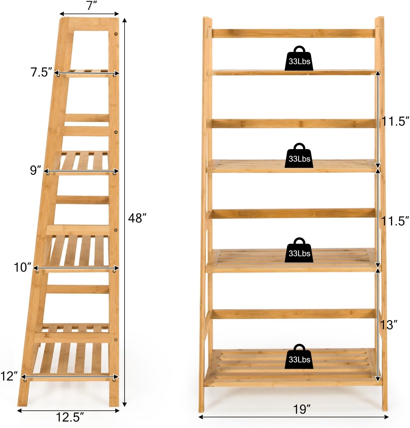 Giantex Ladder Shelf, 4 Tier Bamboo Ladder Bookshelf, 48’’ Tall Freestanding Bookcase Storage Rack Plant Stand for Living Room, Balcony, Office, Bedroom, Farmhouse Wooden Ladder Bookshelf, Natural